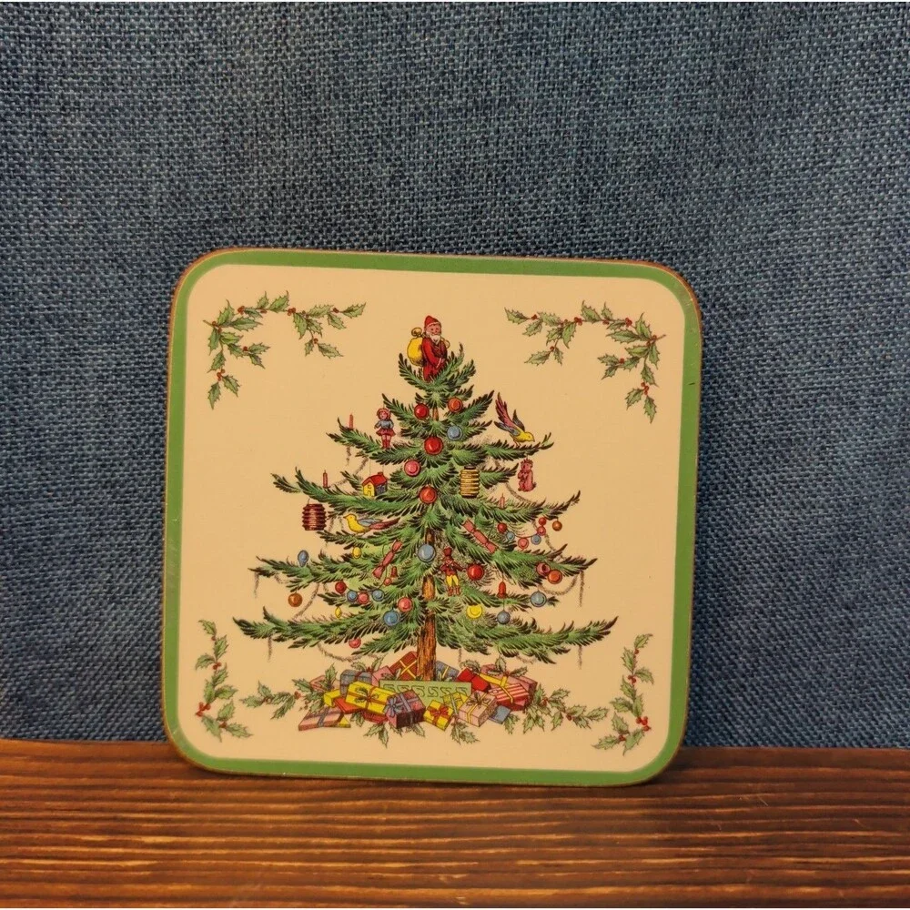 Christmas Tree Cork Back Coaster Holiday Decor Single